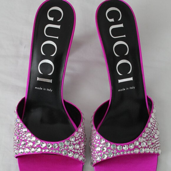 NWB Gucci Jeweled Beaded Raso Seta Fuchsia Heels Sandals 40 749663 - Picture 5 of 10